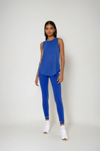 Blue cropped leggings with pockets from Fitkitty Culture women's athleisure wear, designed for comfortable yoga and active days.
