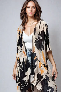 Ember Bloom Kimono by Fitkitty Culture, women's lightweight floral kimono with flowing sleeves and open front for casual wear