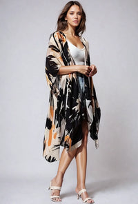 Ember Bloom Kimono from Fitkitty Culture Athleisure Wear, lightweight floral kimono with flowy sleeves for women's casual style.