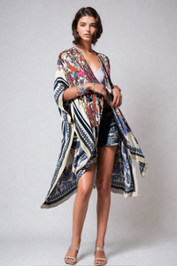 Mandala Bloom Kimono from Fitkitty Culture Athleisure Wear featuring vibrant floral mandala patterns in lightweight clothing.