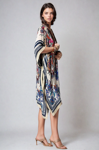Mandala Bloom Kimono by Fitkitty Culture, stylish women's clothing featuring a colorful, flowy kimono with mandala pattern.