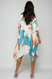 Aquamarine Ocean Bloom Kimono Wrap by Fitkitty Culture, stylish women's yoga and athleisure clothing with floral design