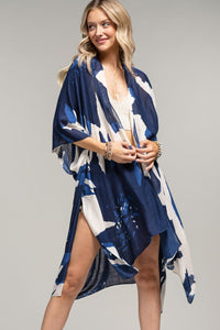 Navy Ocean Bloom Kimono Wrap by Fitkitty Culture, stylish women's clothing for yoga and casual wear, flowing and lightweight fabric.