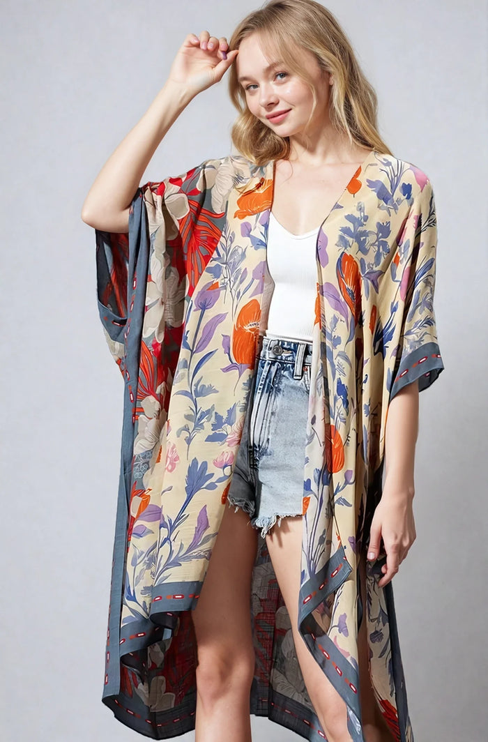 Wildflower Harmony Kimono by Fitkitty Culture, lightweight women’s clothing with floral pattern, perfect for casual or yoga wear.