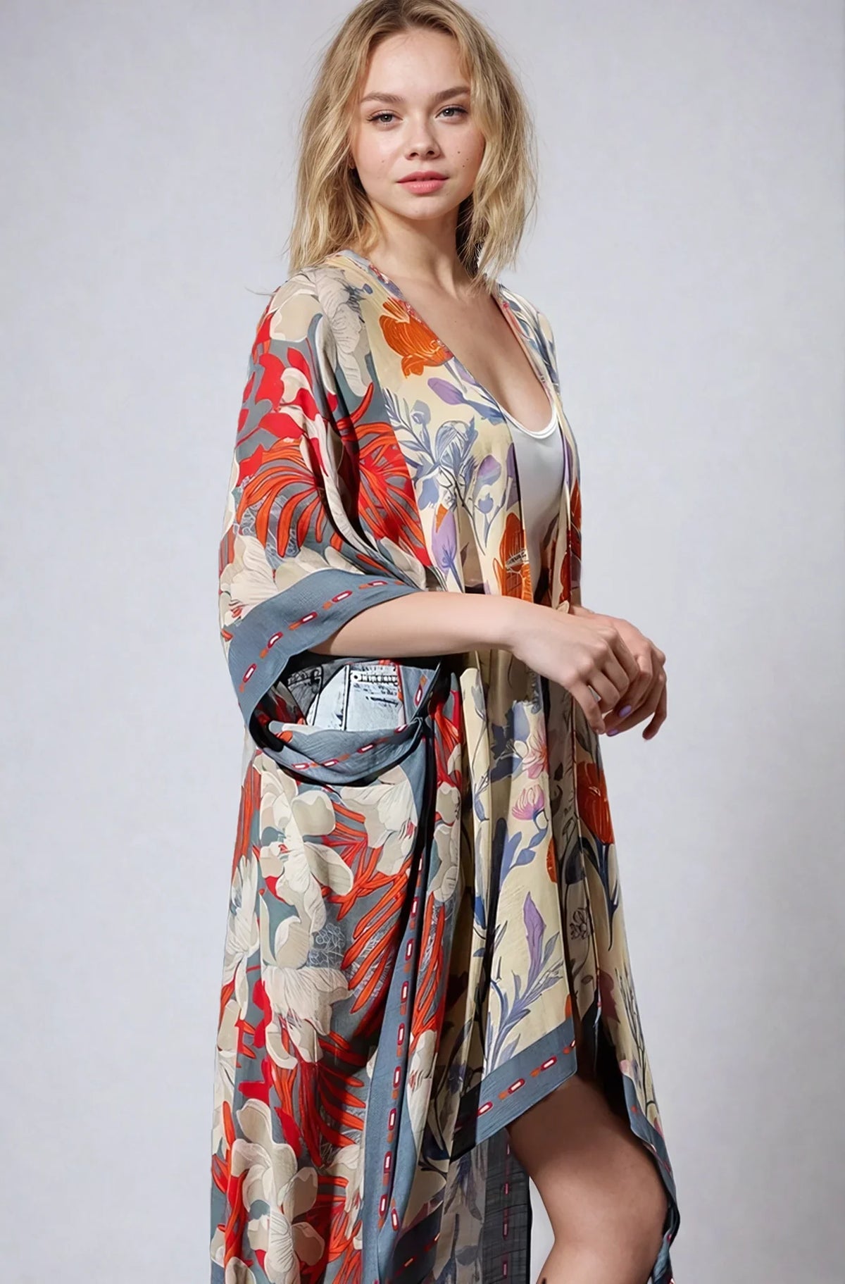 Wildflower Harmony Kimono from Fitkitty Culture Athleisure Wear, lightweight women's clothing with floral pattern and flowy design.
