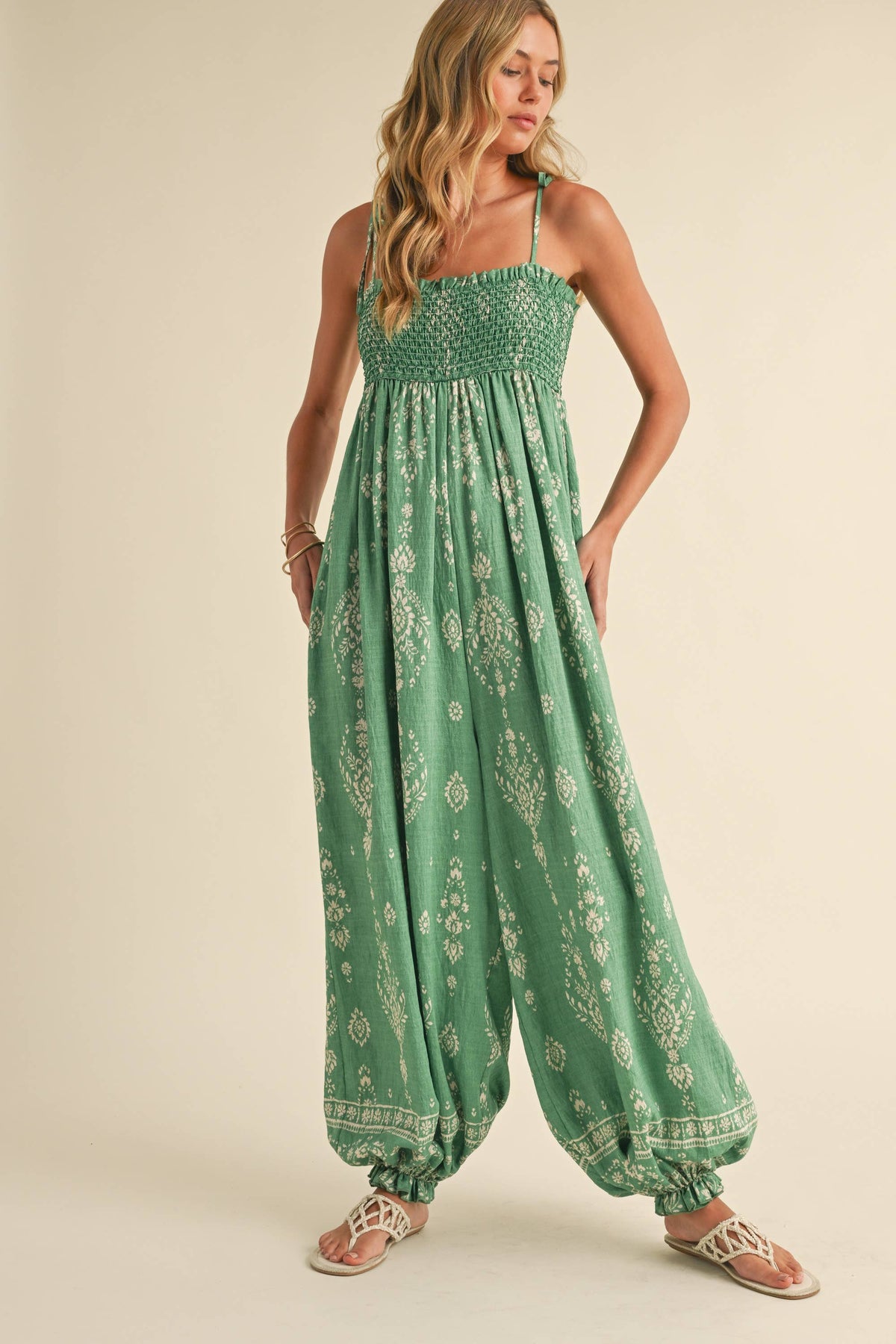 Wildflower Dreams Balloon Jumpsuit by Fitkitty Culture, stylish women's clothing with a vibrant floral pattern and relaxed fit.