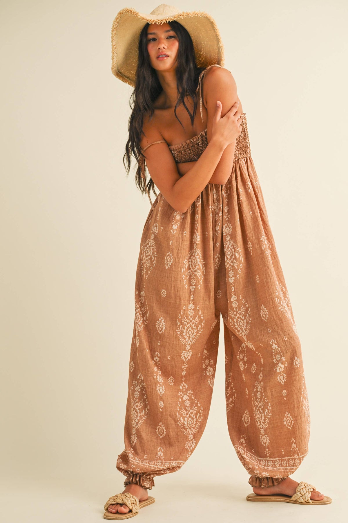 Wildflower Dreams Balloon Jumpsuit from Fitkitty Culture, stylish women's clothing with a vibrant floral pattern and relaxed fit.