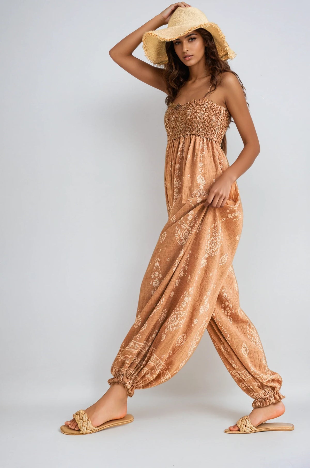 Wildflower Dreams Balloon Jumpsuit by Fitkitty Culture, stylish women's clothing with a colorful floral pattern and relaxed fit.