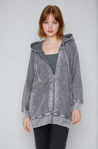 Light gray oversized waffle knit zip-up hoodie by Fitkitty Culture Athleisure Wear, featuring a casual, comfortable design for women.
