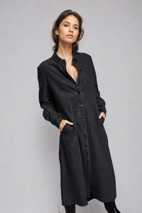 Blue denim shirt dress by Fitkitty Culture, casual women's clothing featuring a button-up front and collar.