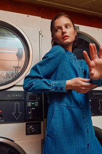 Fitkitty Culture denim shirt dress from The Sunday Stroll collection, featuring classic denim fabric and a casual, relaxed fit.