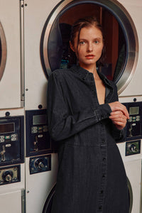Fitkitty Culture denim shirt dress, casual women's clothing with long sleeves and a button-front design, perfect for everyday wear.