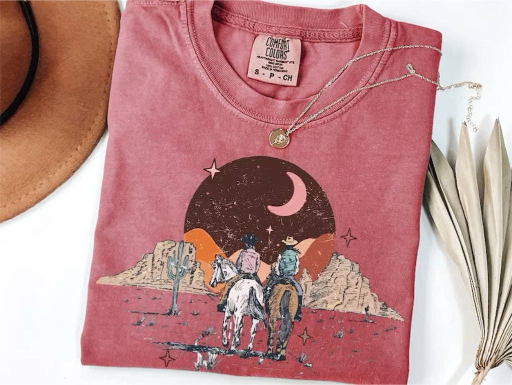 Vintage Western Boho graphic tee from Fitkitty Culture, featuring retro design, casual fit, and western-inspired style.