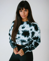 Midnight velvet tie-dye crop pullover by Fitkitty Culture, women's casual clothing with a stylish, relaxed fit and vibrant tie-dye pattern.