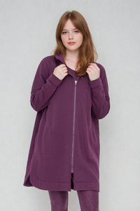 Burgundy Cozy Comfort zip-up hoodie jacket by Fitkitty Culture, made for women’s athleisure and casual wear.