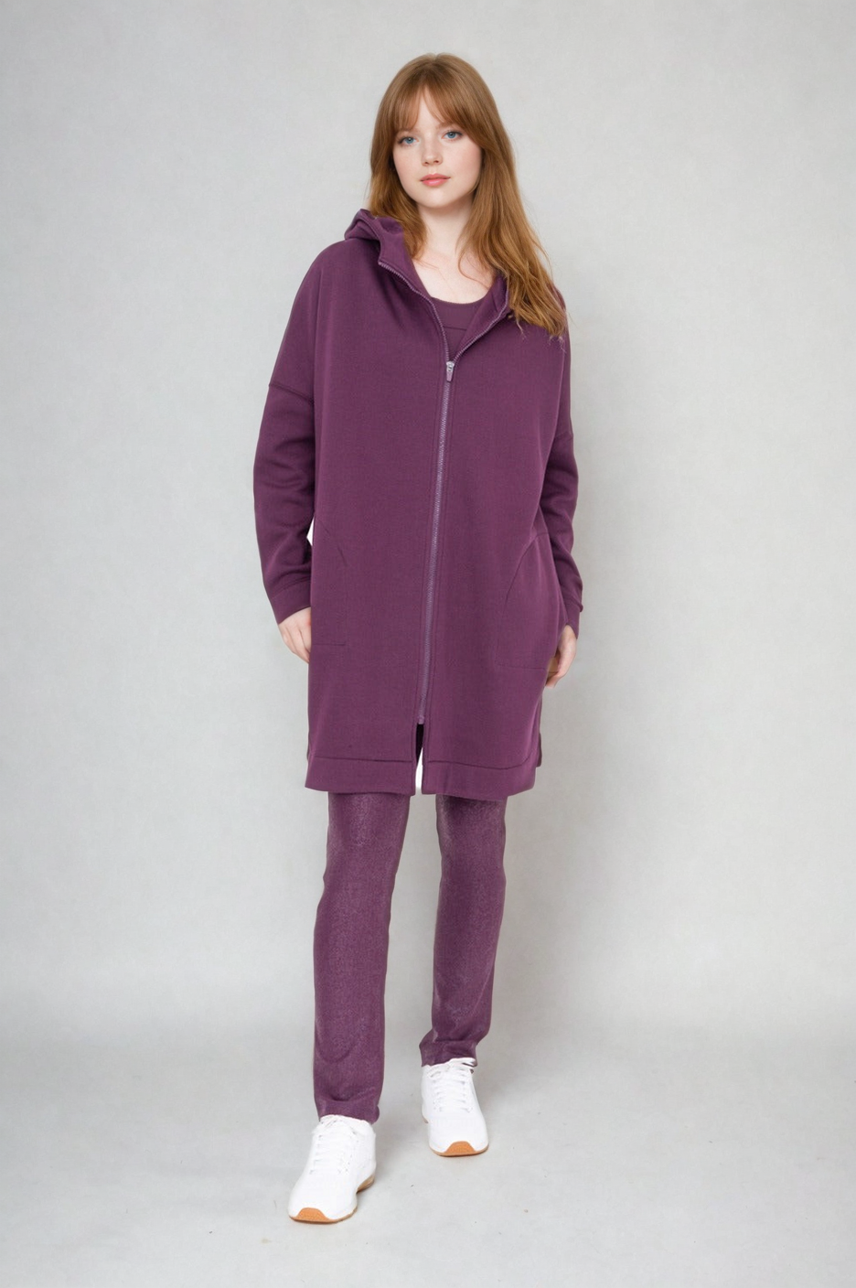 Burgundy Cozy Comfort zip-up hoodie jacket by Fitkitty Culture, women's casual athleisure wear with a soft, comfortable fit.