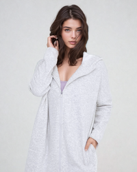 Gray Cozy Comfort zip-up hoodie jacket for women by Fitkitty Culture, casual athleisure clothing with a relaxed fit.