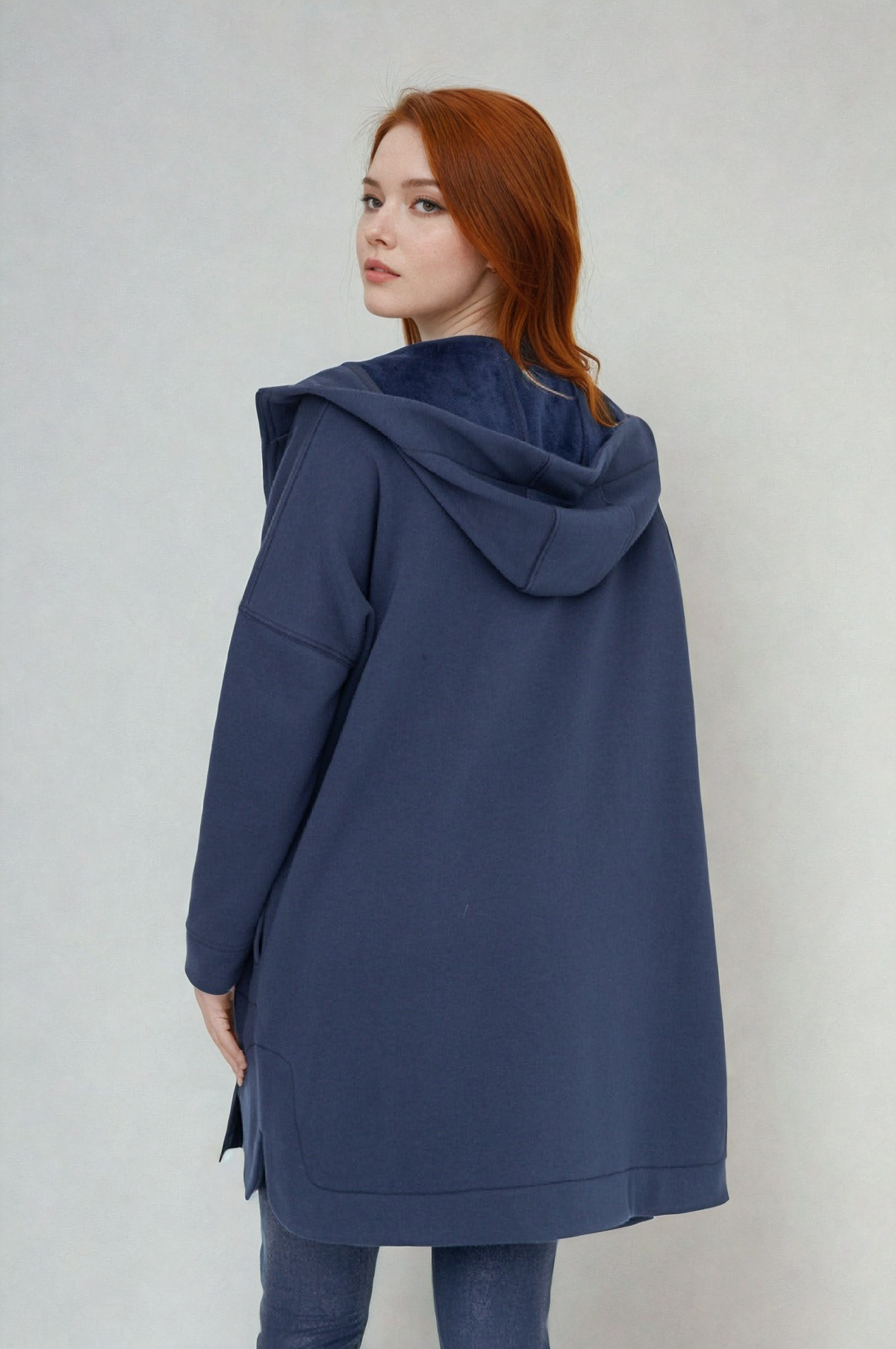 Fitkitty Culture Cozy Comfort zip-up hoodie jacket in teal navy, casual women's clothing with a comfortable fit.