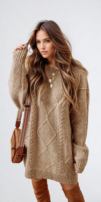 Cable knit sweater dress from Fitkitty Culture, featuring a cozy, stylish design perfect for casual and athleisure wear.