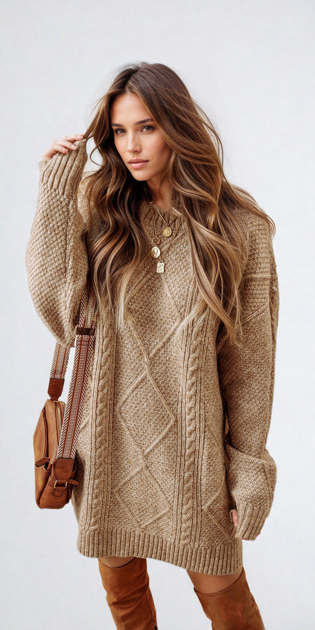 Cable knit sweater dress from Fitkitty Culture, featuring a cozy, stylish design perfect for casual and athleisure wear.