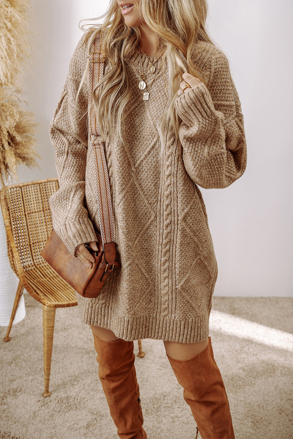 Cable knit sweater dress by Fitkitty Culture, featuring a cozy, textured knit design, perfect for casual or athleisure wear.