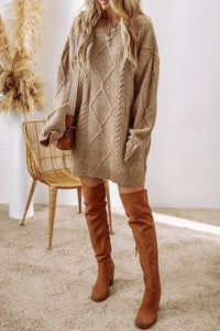Cable knit sweater dress from Fitkitty Culture, featuring a cozy, stylish design in a soft, textured fabric.