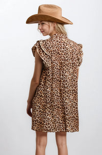 Desert Muse Leopard Ruffle Dress by Fitkitty Culture, stylish women's clothing with leopard print and ruffled details.