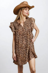 Desert Muse Leopard Ruffle Dress by Fitkitty Culture, featuring a stylish leopard print and ruffle details for women’s clothing.
