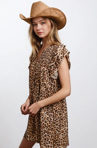 Desert Muse Leopard Ruffle Dress by Fitkitty Culture, showcasing a stylish women's clothing dress with ruffle details and leopard print.
