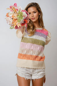 Sunshine Bliss Pointelle Knit Top by Fitkitty Culture, women's casual clothing with a soft, breathable knit fabric and delicate design.