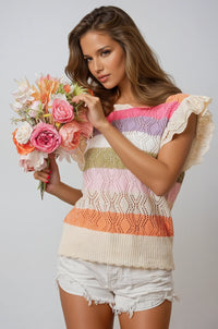 Sunshine Bliss Pointelle Knit Top by Fitkitty Culture, a light yellow women's clothing top with a delicate knit pattern.