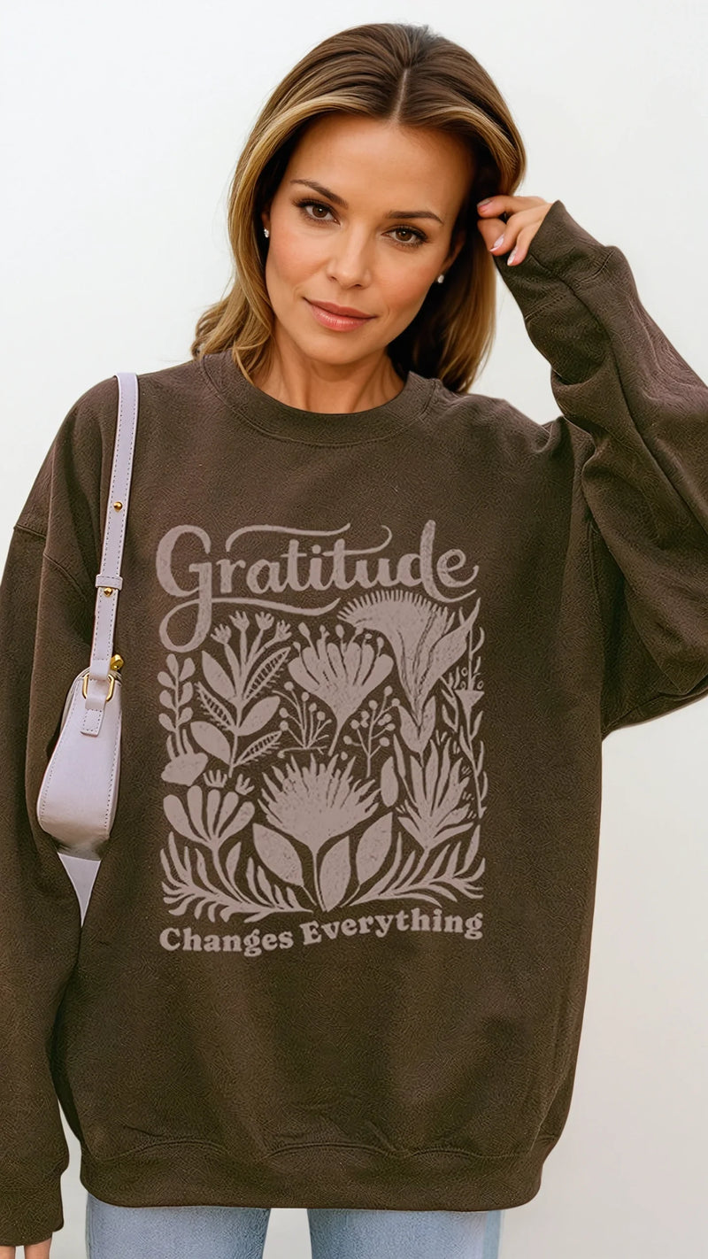 Vintage Gratitude fleece sweatshirt by Fitkitty Culture, cozy women's clothing in soft, stylish athleisure wear for casual comfort.