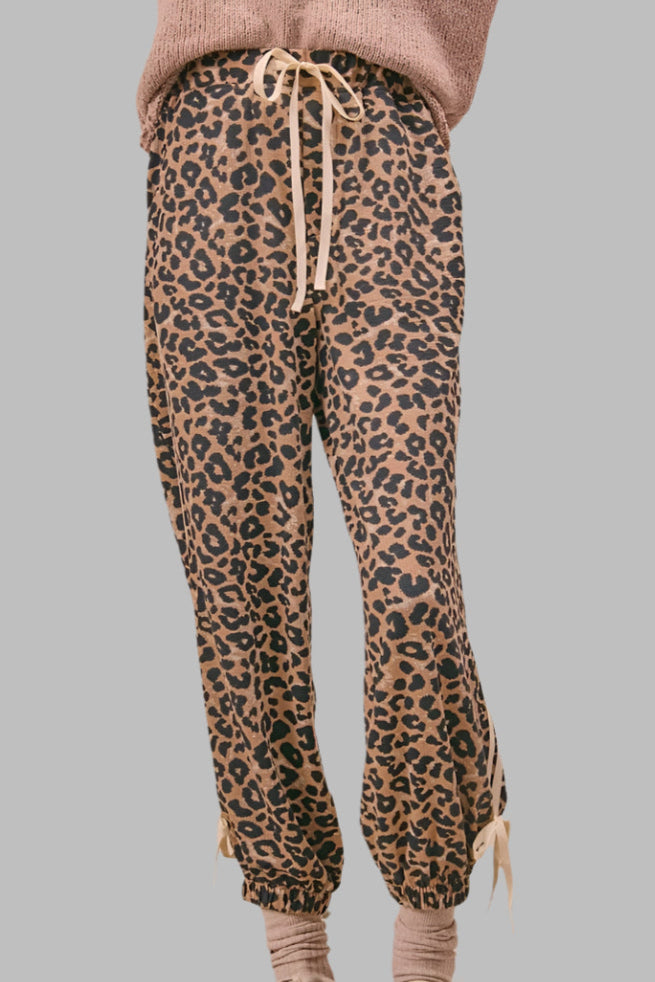 Fitkitty Culture Wild Prowess Jogger in Leopard Luxe waffle knit, showcasing stylish leopard print lounge or yoga pants.