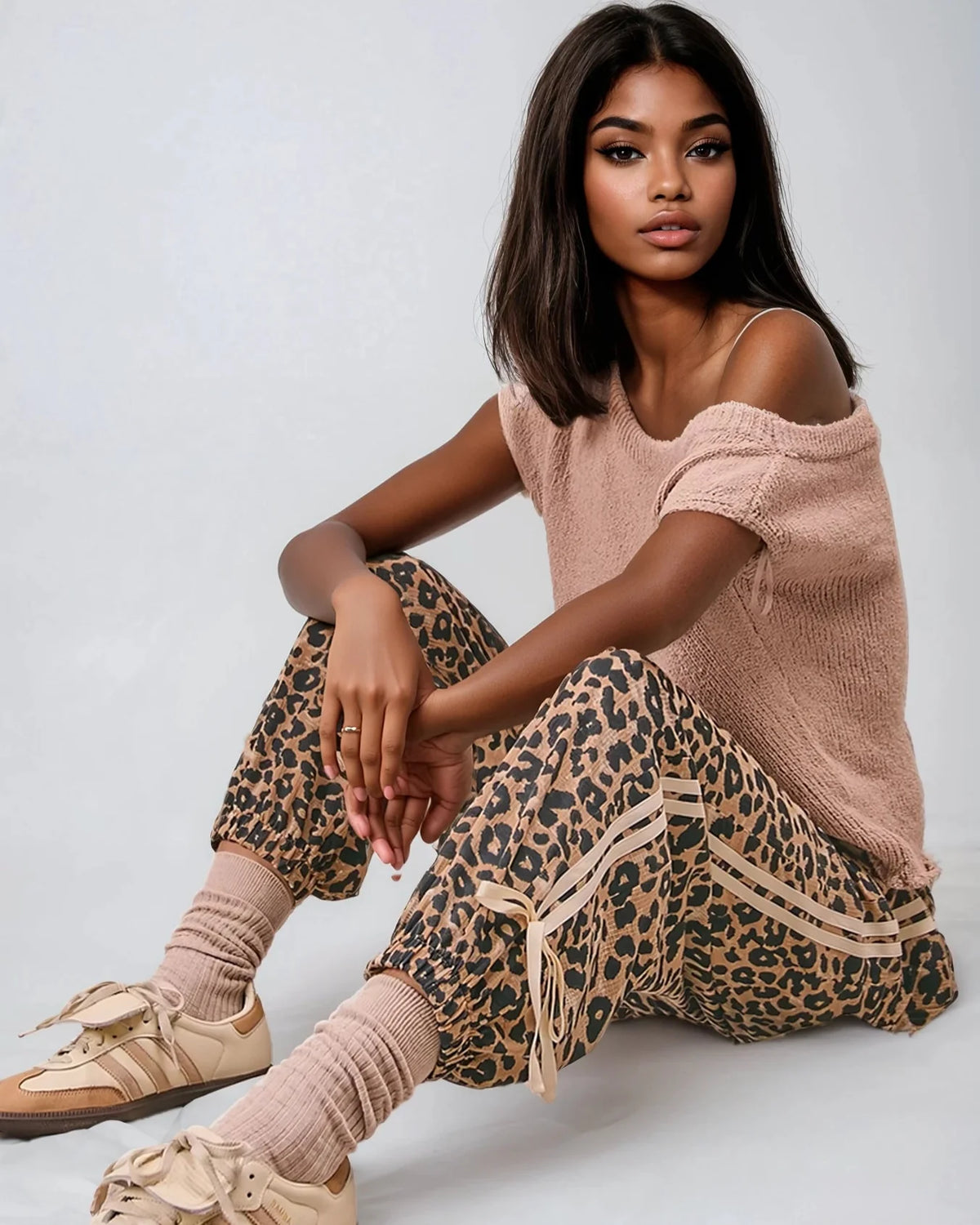Wild Prowess Leopard Luxe Waffle Knit Joggers by Fitkitty Culture, showing the stylish leopard print and cozy waffle knit fabric.