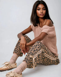 Wild Prowess Leopard Luxe Waffle Knit Joggers by Fitkitty Culture, showing the stylish leopard print and cozy waffle knit fabric.