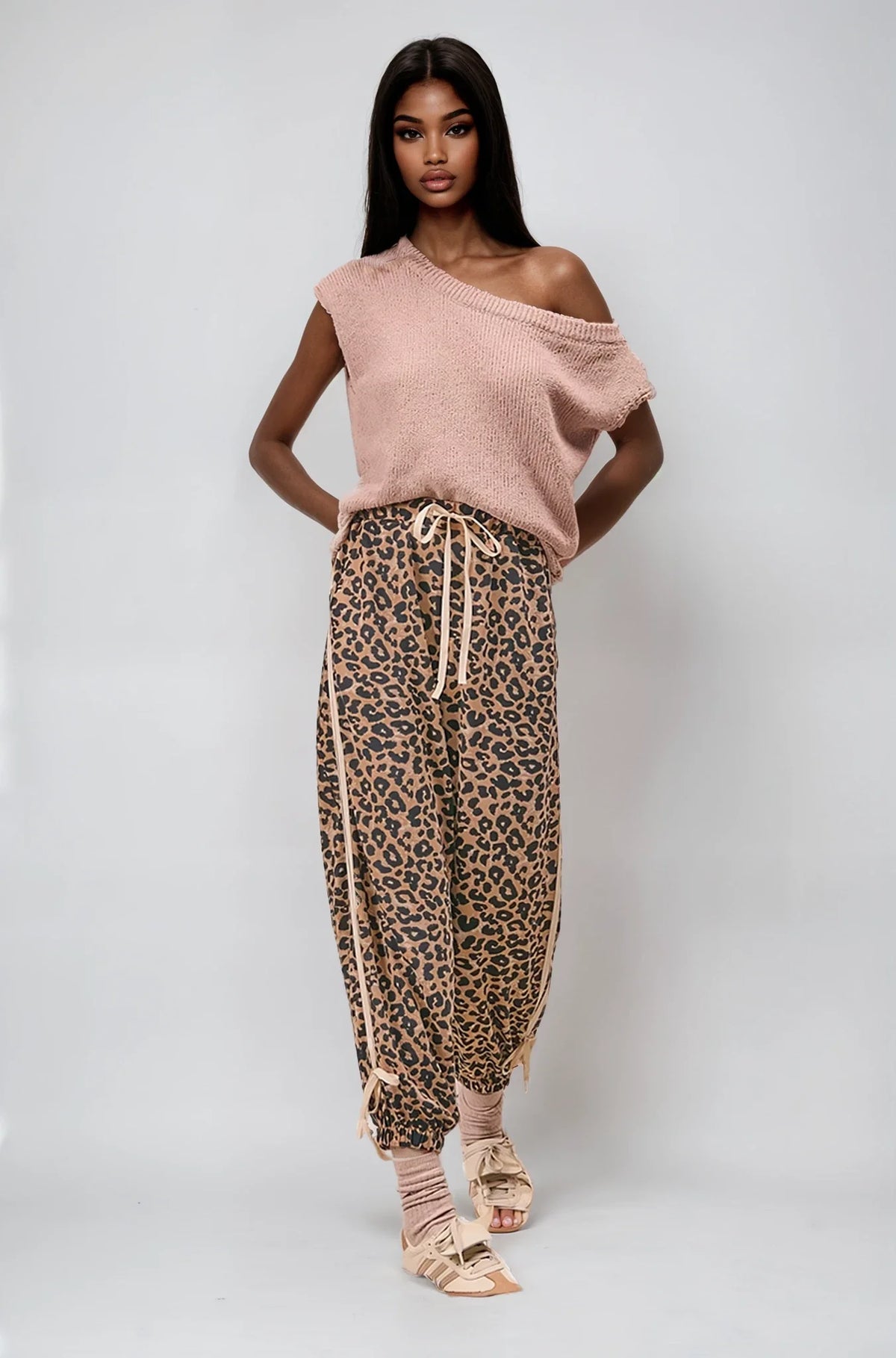 Fitkitty Culture Wild Prowess Leopard Luxe Waffle Knit joggers for women, featuring a stylish leopard print and cozy waffle texture.