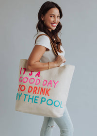 Fitkitty Culture Poolside Bliss Tote bag with colorful design and spacious interior for beach and poolside essentials.