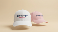 White Fitkitty Logo baseball cap, casual hat with adjustable strap, featuring the brand's logo on the front.