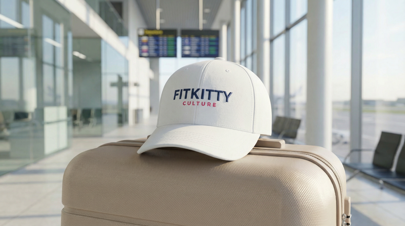 White Fitkitty Logo Baseball Cap, casual hat by Fitkitty Culture Athleisure Wear, perfect for sports or everyday style.