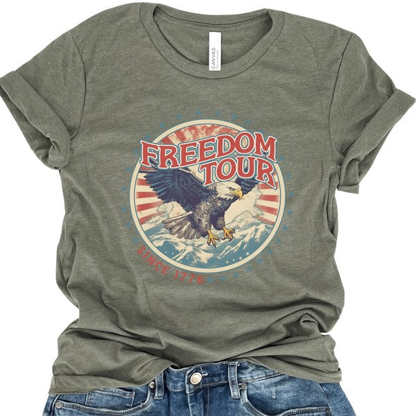 Black "Since 1776 Eagle Freedom Tour" T-shirt by Fitkitty Culture, featuring a patriotic eagle graphic and casual fit.