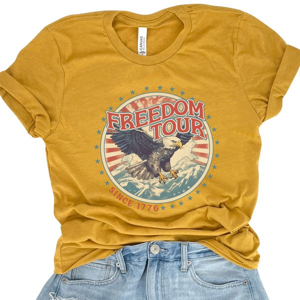 White Fitkitty Culture Eagle Freedom Tour T-shirt featuring a patriotic eagle graphic and "Since 1776" text on the front.