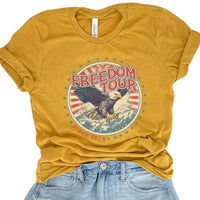 White Fitkitty Culture Eagle Freedom Tour T-shirt featuring a patriotic eagle graphic and "Since 1776" text on the front.