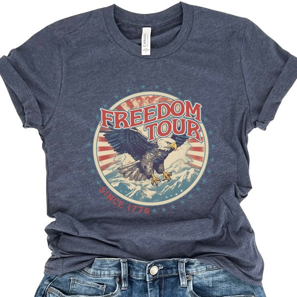 Black "Since 1776 Eagle Freedom Tour" T-shirt by Fitkitty Culture featuring patriotic eagle graphic and casual fit.