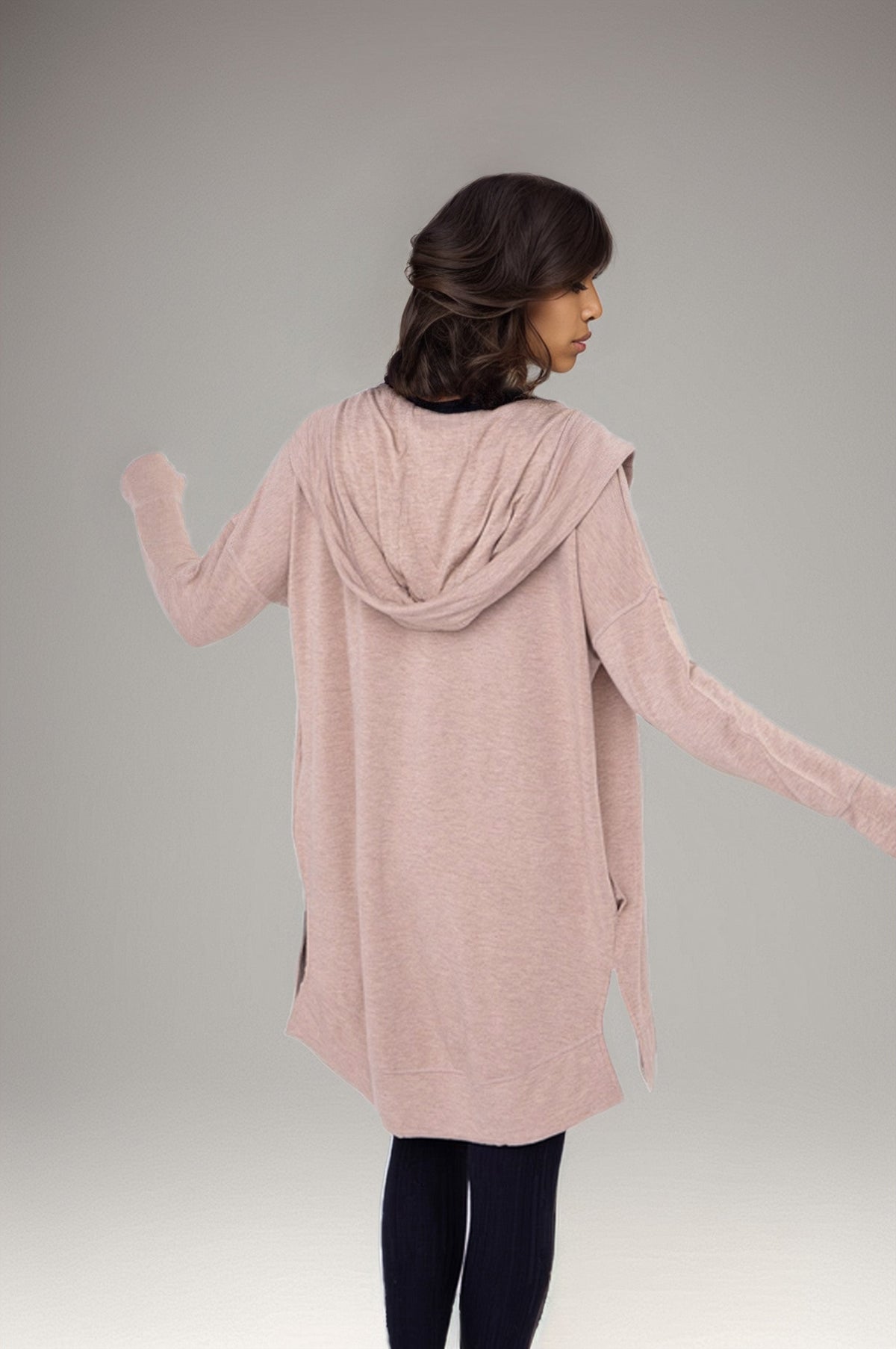 Cozy hooded cardigan hoodie with front pockets from Fitkitty Culture, made for comfortable women's casual and yoga wear.