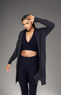 Cozy hooded cardigan with pockets by Fitkitty Culture Athleisure Wear, perfect for casual wear and layering.