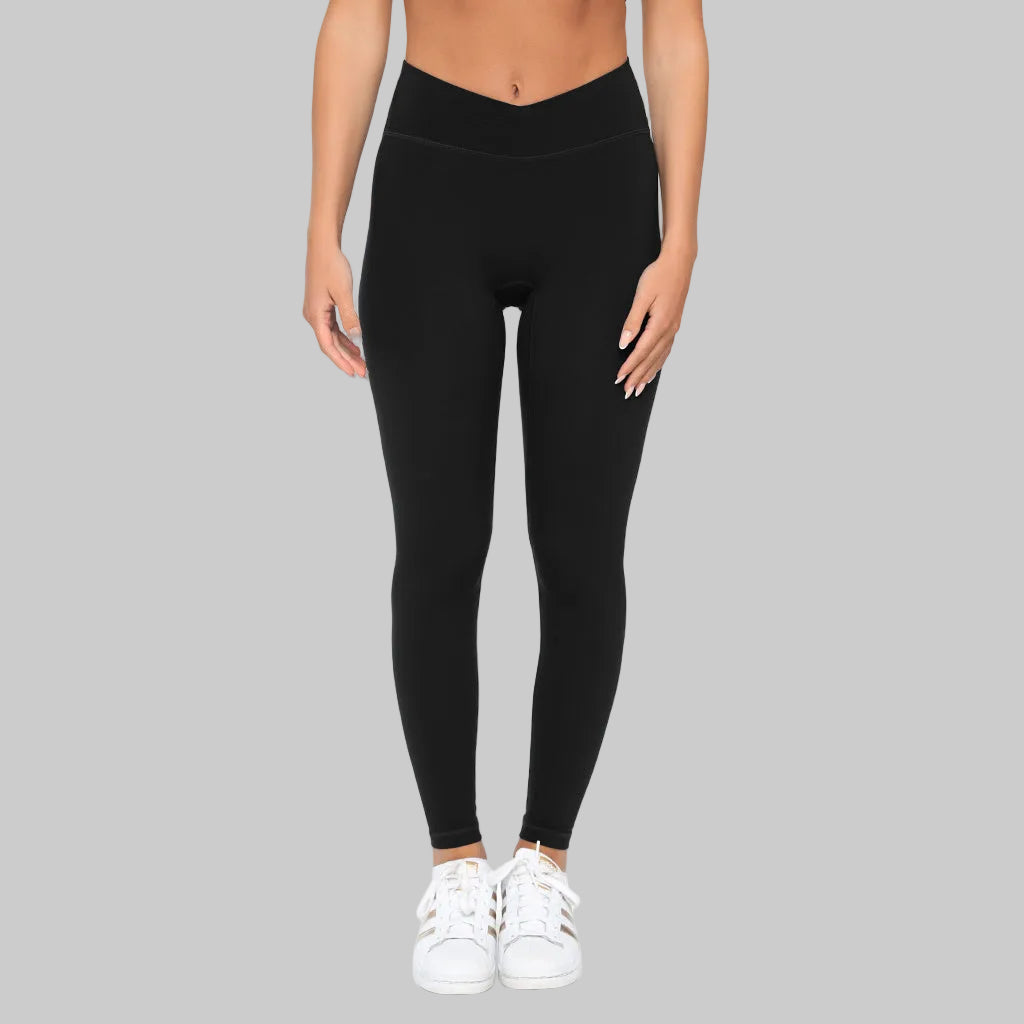 Black SmoothFit™ Crossover Leggings by Fitkitty Culture, women's athleisure wear, with a sleek, fitted design for yoga and active wear.
