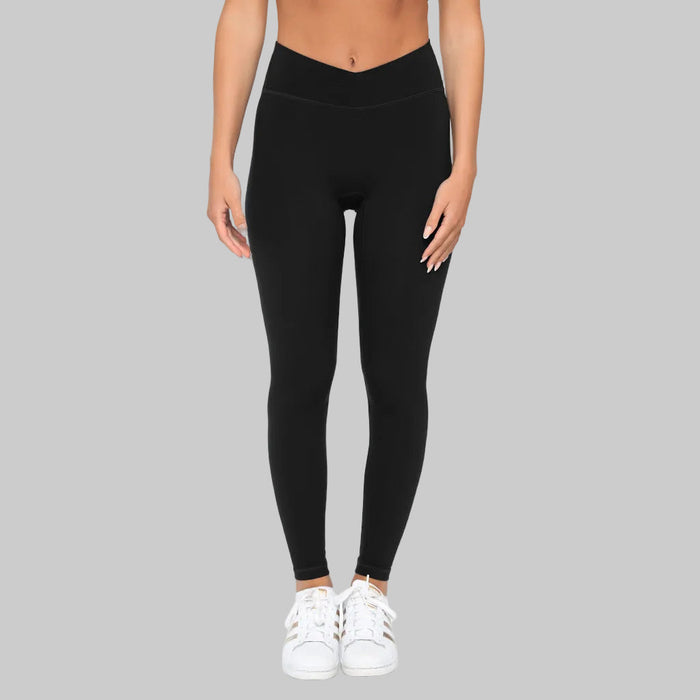 Black SmoothFit™ Crossover Leggings by Fitkitty Culture, women's athleisure wear, with a sleek, fitted design for yoga and active wear.