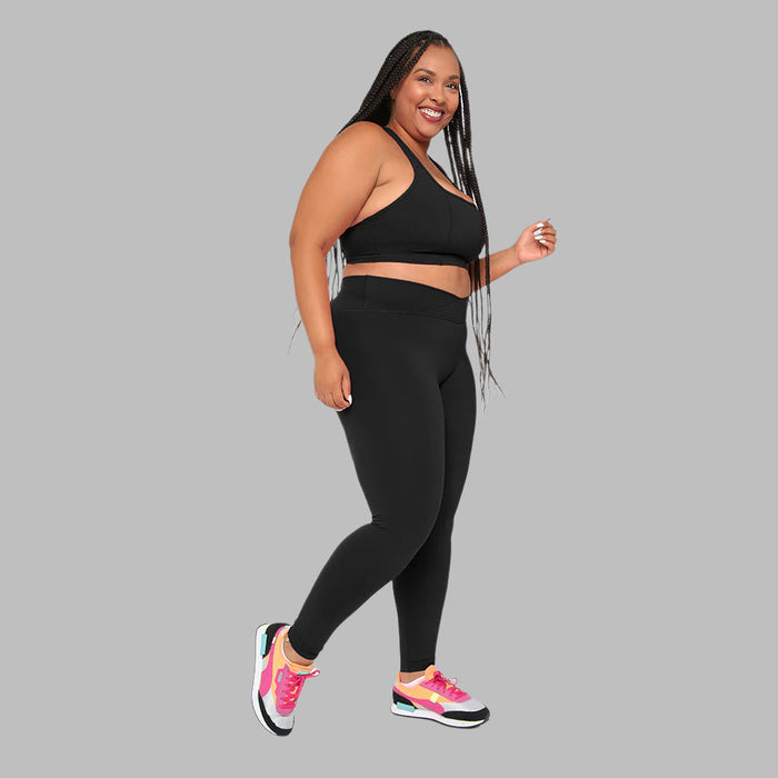Black SmoothFit™ Crossover Leggings by Fitkitty Culture, women’s athleisure leggings with a sleek crossover design.