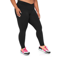 Black SmoothFit™ Crossover Leggings by Fitkitty Culture, women's athletic leggings with a sleek crossover design for yoga and active wear.