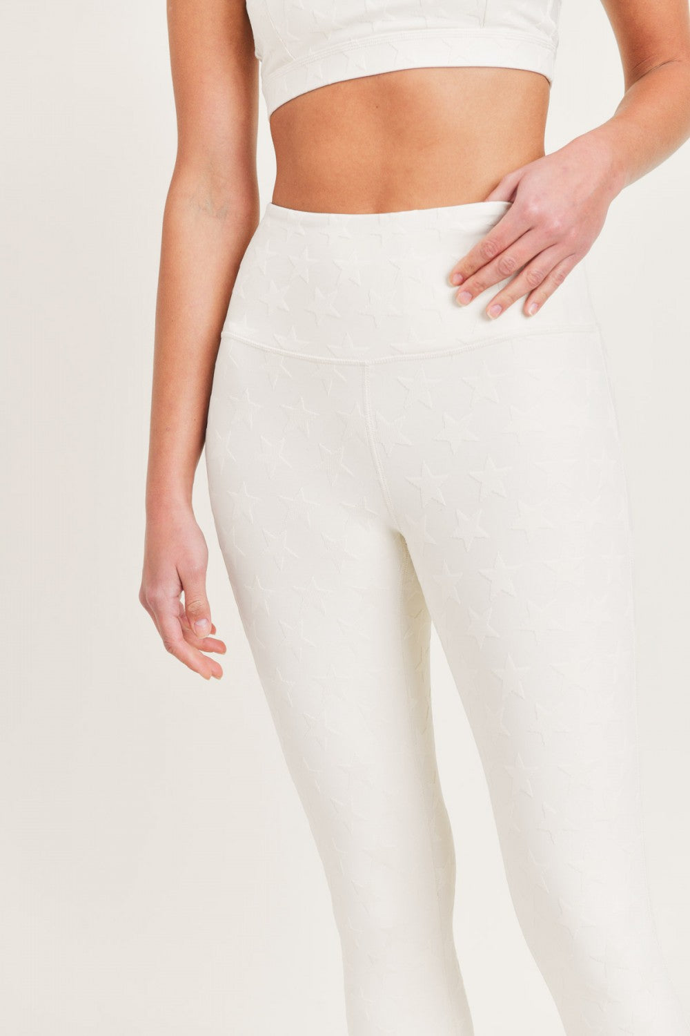 Black Joystar high waist leggings by Fitkitty Culture, women's athleisure wear, close-up of stretchy, comfortable yoga leggings.